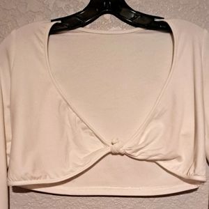 White Crop Knotted Front Cardigan